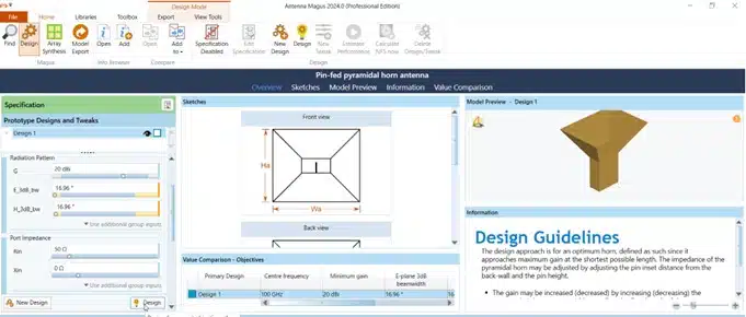 Eintragen der „Port Impedance“ und Design starten